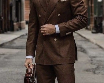 Men's Premium Brown 2 Piece Double Breast Suit - Etsy