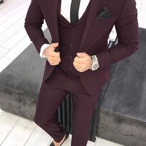 Men Suits Wine 3 Piece Wedding Suits Slim Fit Formal Fashion - Etsy India