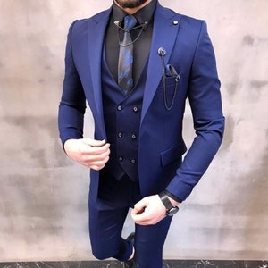 Buy Men 3 Piece Suit Slim Fit Blue Wedding Suit Prom Suits Online in ...