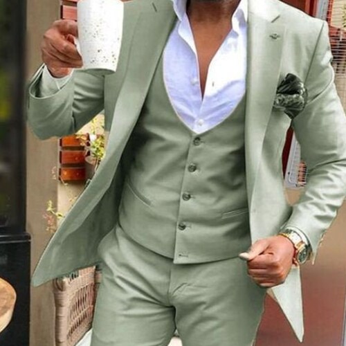Men Suits Wedding 3 Piece Mint Green 