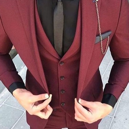 Men Suits Formal Fashion Burgundy Tuxedo Suits 3 Piece Suits - Etsy