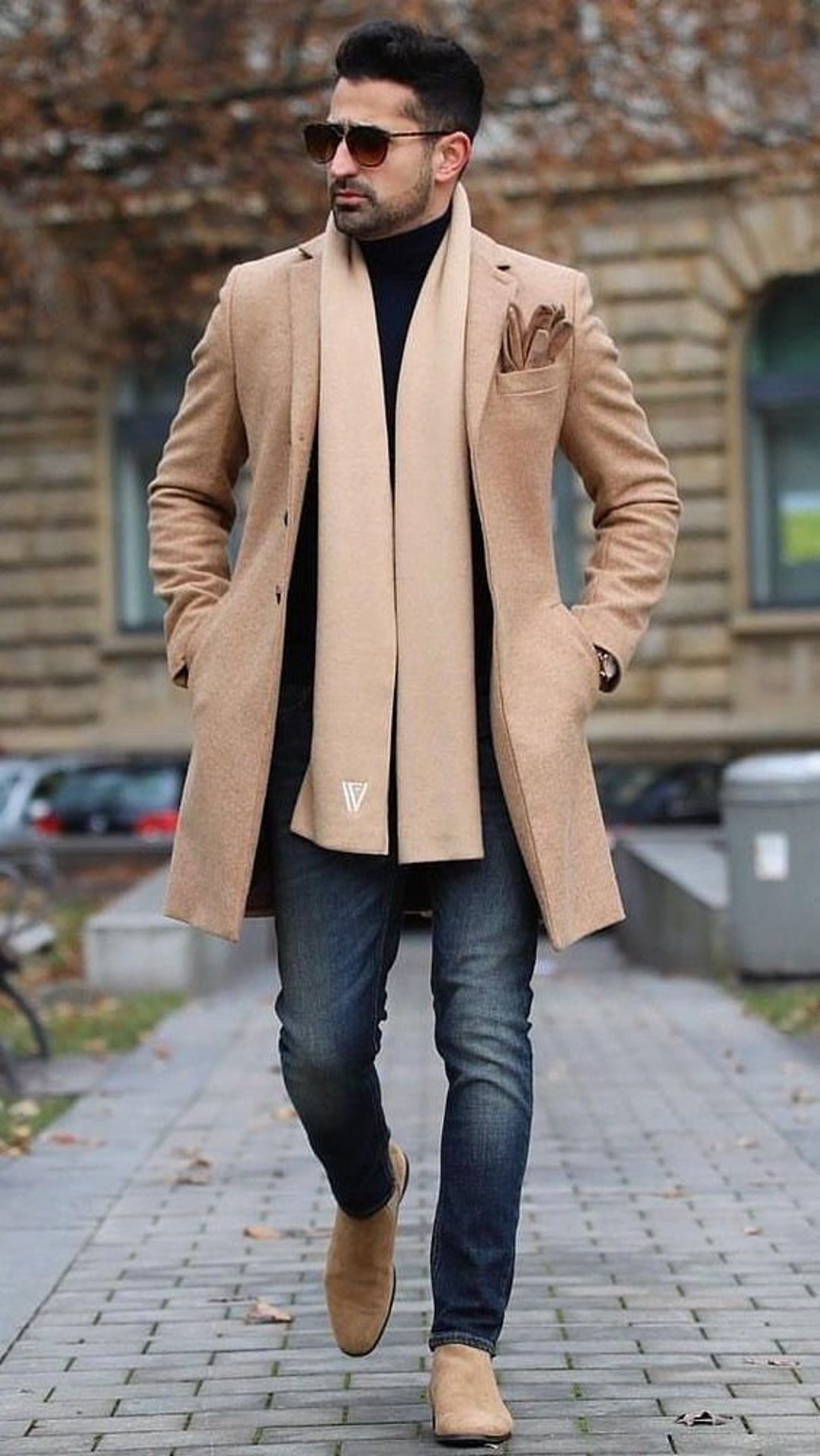 BEIGE TRENCH COAT Men Slim Fit Wool Long Coat Elegant Winter - Etsy