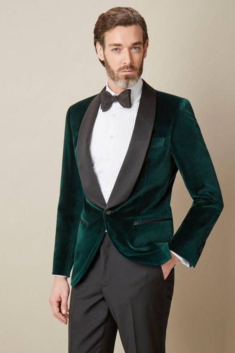 Buy New Luxury Green Velvet Smoking Jacket for Men One Button Slim