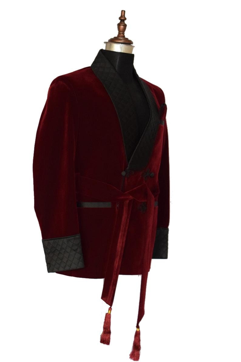 Smoking Jackets Men Burgundy Velvet Quilted Elegant Hosting Etsy