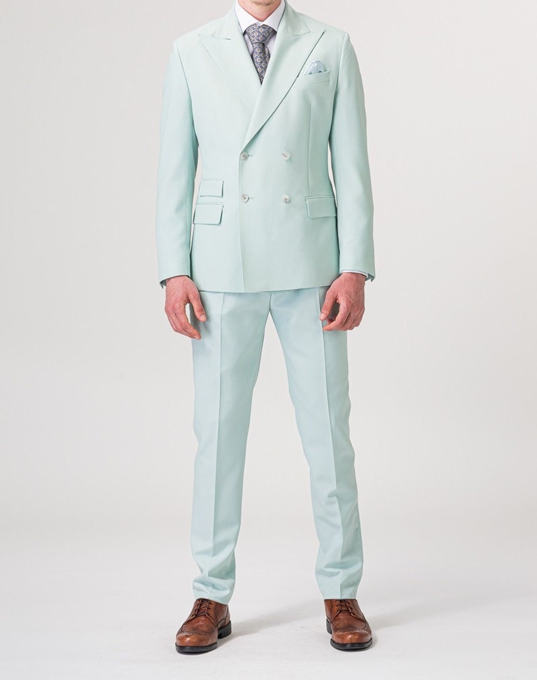 Men 2 Piece Suit Mint Green Double 