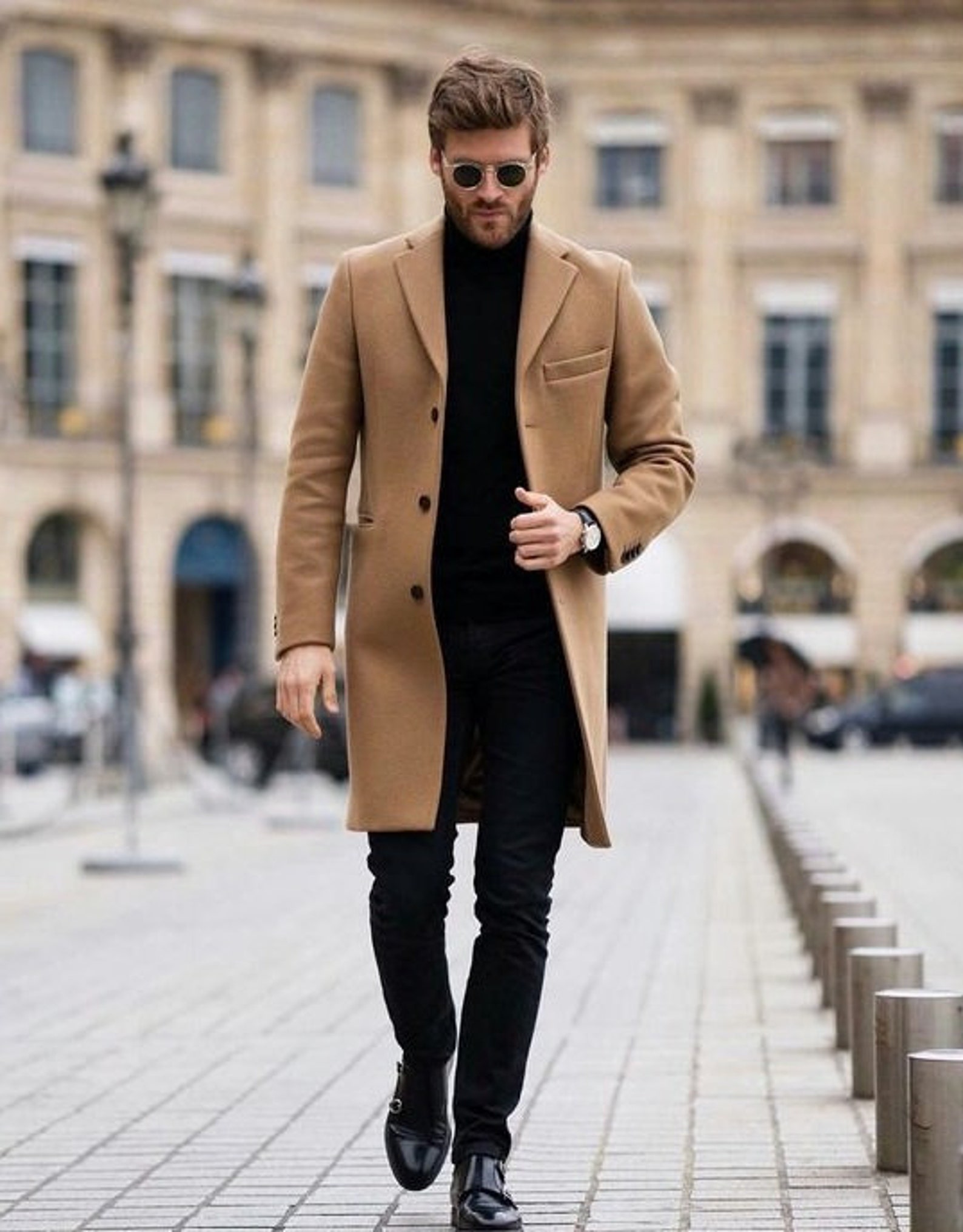 Men Trench Coat Peach Wool Winter Dinner Long Trench Overcoat - Etsy