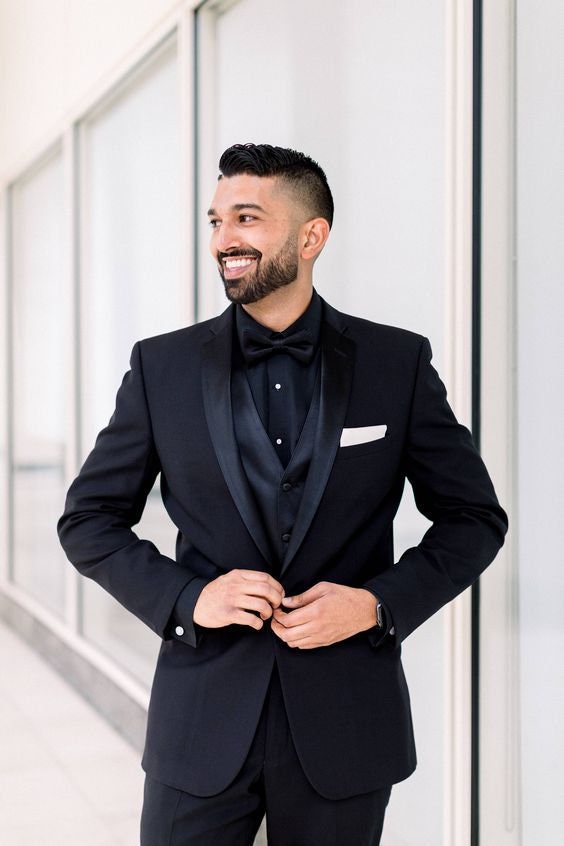 Men Suits 3 Piece Black Tuxedo Suit Groom Wedding Suit Slim Fit