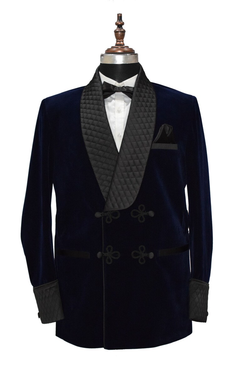 Men Smoking Jacket Navy Blue Velvet Quilted Elegant Hosting - Etsy