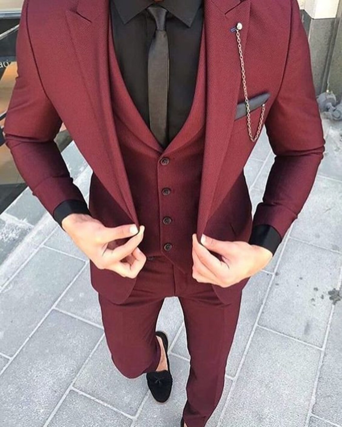 Men Suits Formal Fashion Burgundy Tuxedo Suits 3 Piece Suits | Etsy