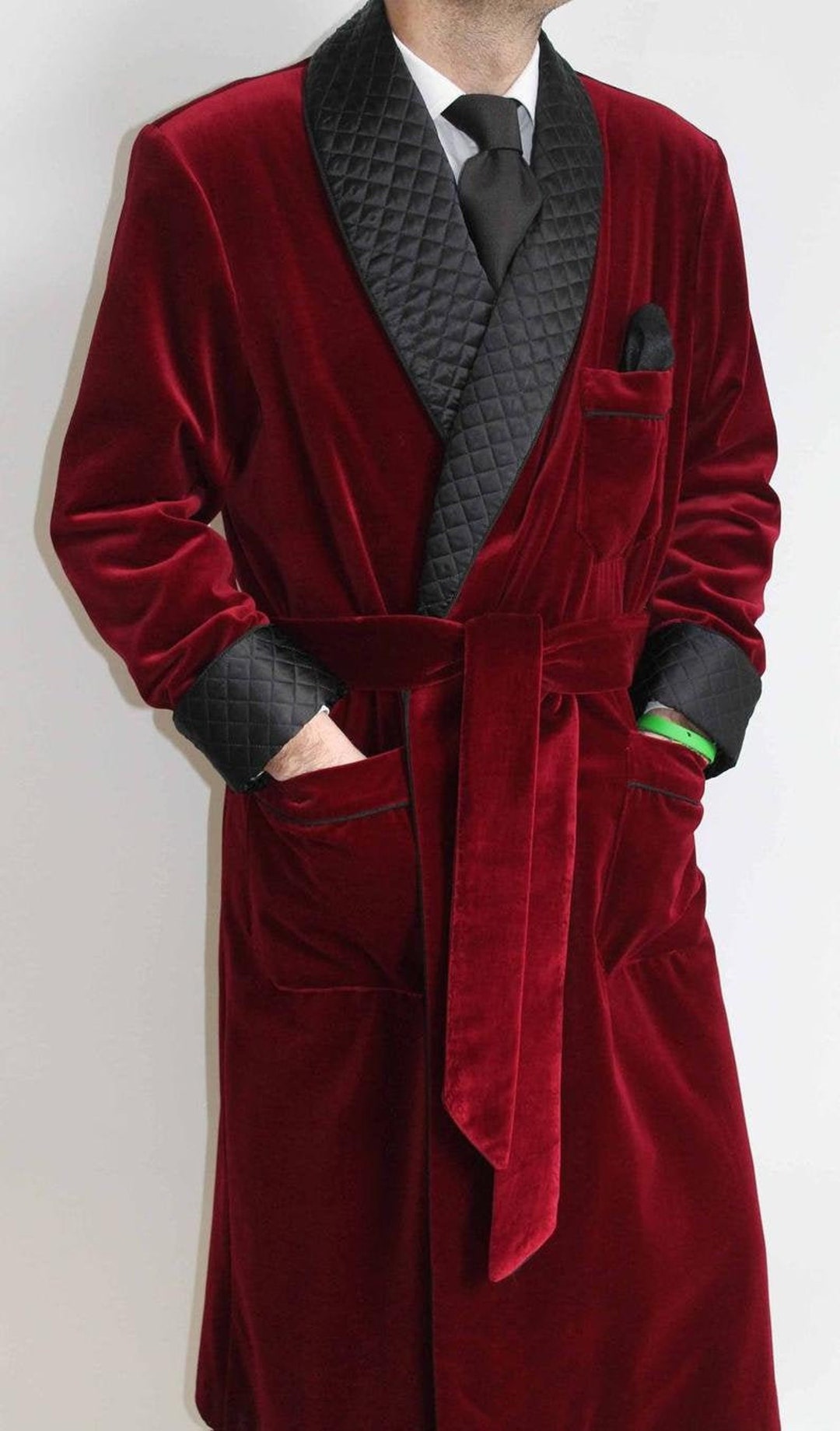 Men Long Smoking Jackets Robe Maroon Velvet Quilted Handmade - Etsy