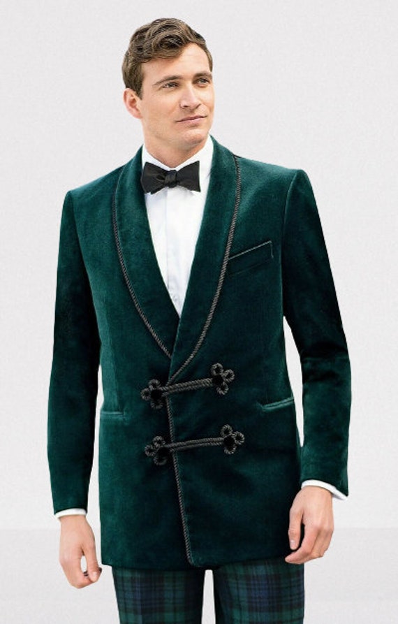 Smoking Jacket Men Green Velvet Blazer Slim Fit One Button | Etsy