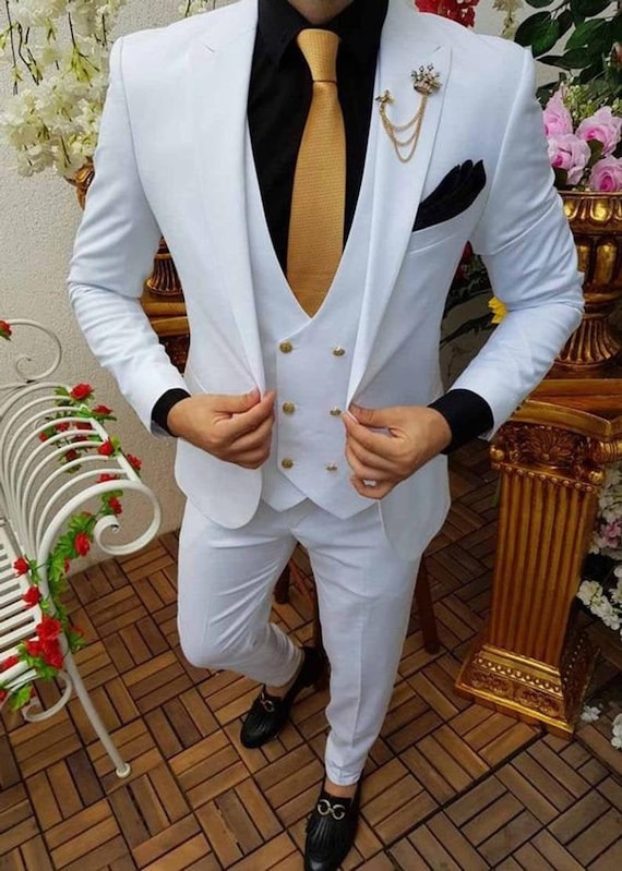 Hombres trajes boda 3 slim fit dorado novio - Etsy México