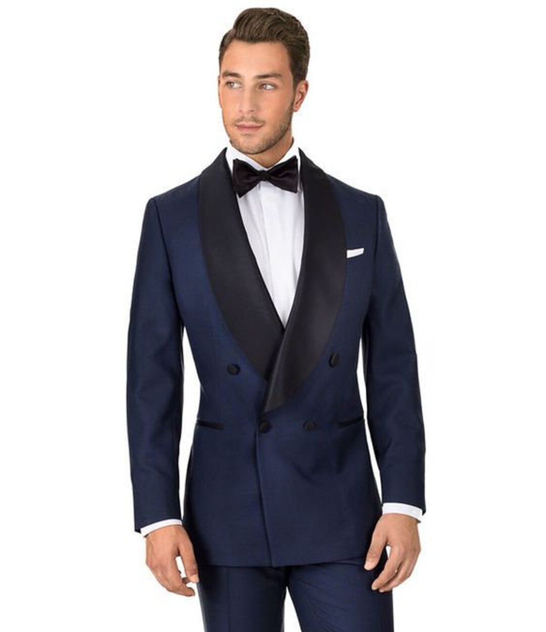 Tuxedo Jacket Men Navy Blue Double Breasted Blazer Slim Fit Peak Lapel ...