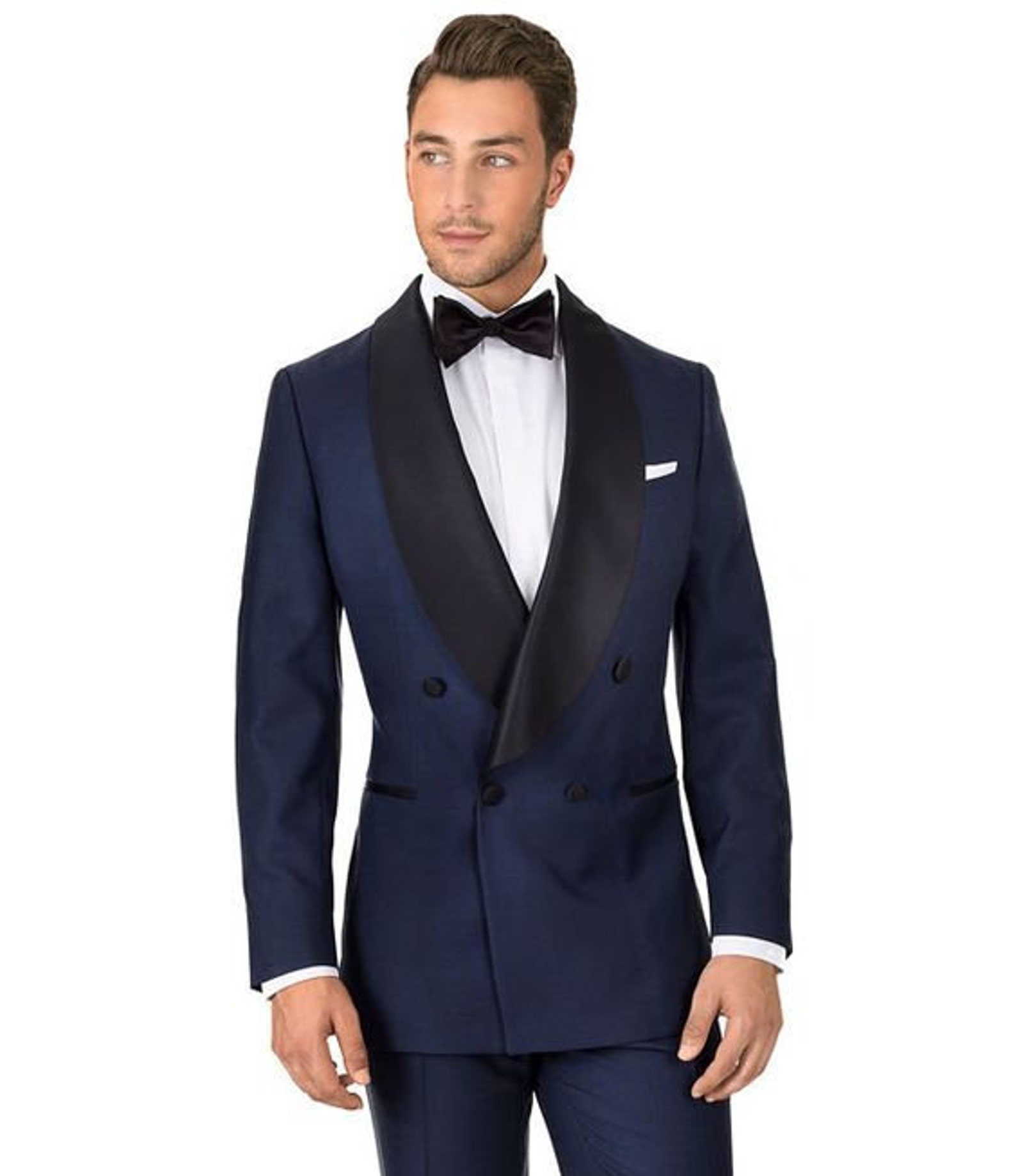 Tuxedo Jacket Men Navy Blue Double Breasted Blazer Slim Fit - Etsy