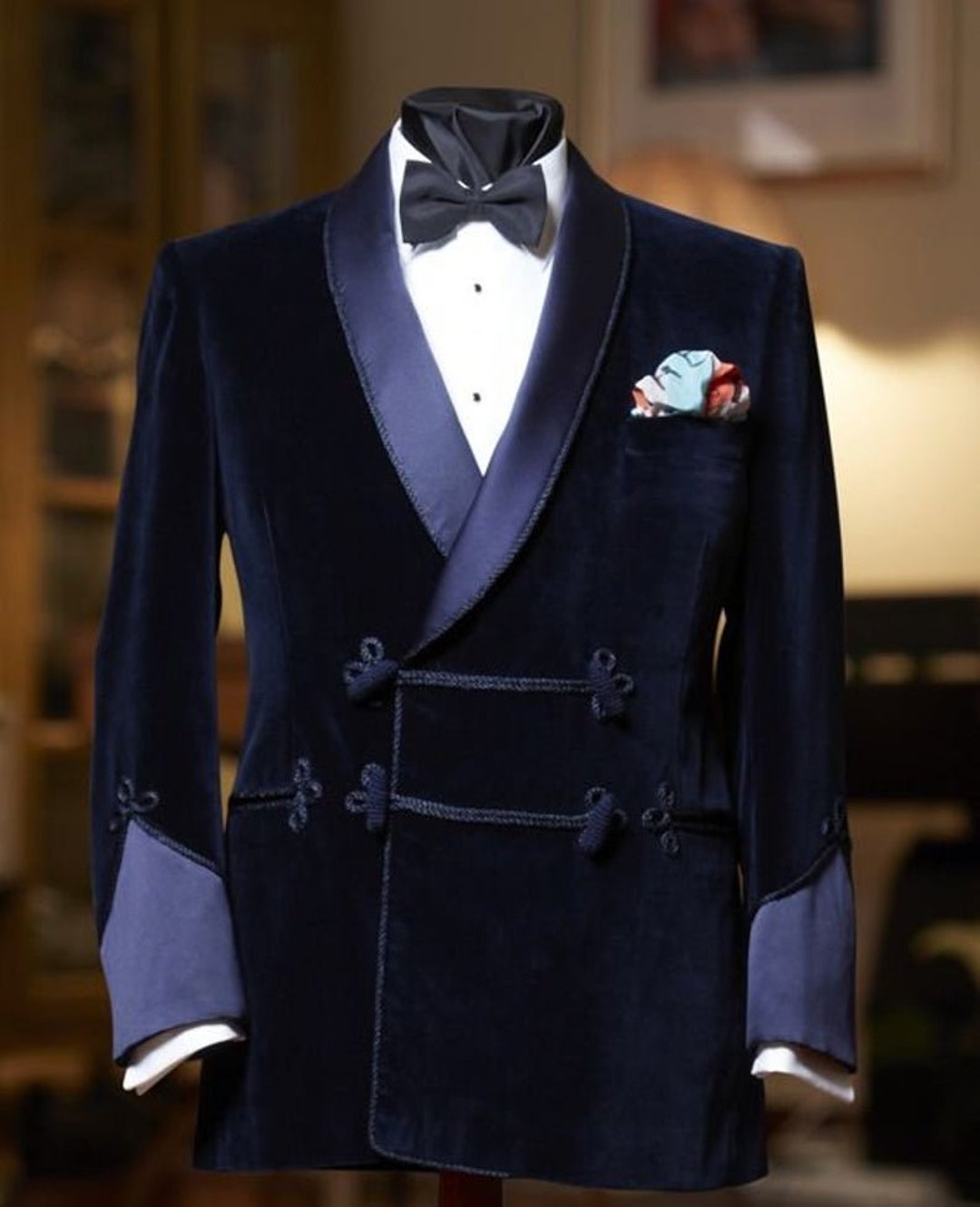 Smoking Jackets Men Blue Velvet Double Breasted Blazer - Etsy