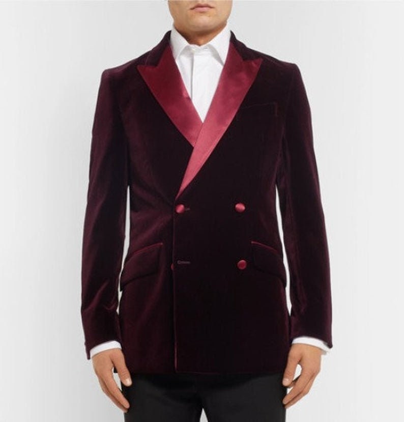 Double Breasted Men Maroon Tuxedo Jacket Slim Fit Peak Lapel - Etsy