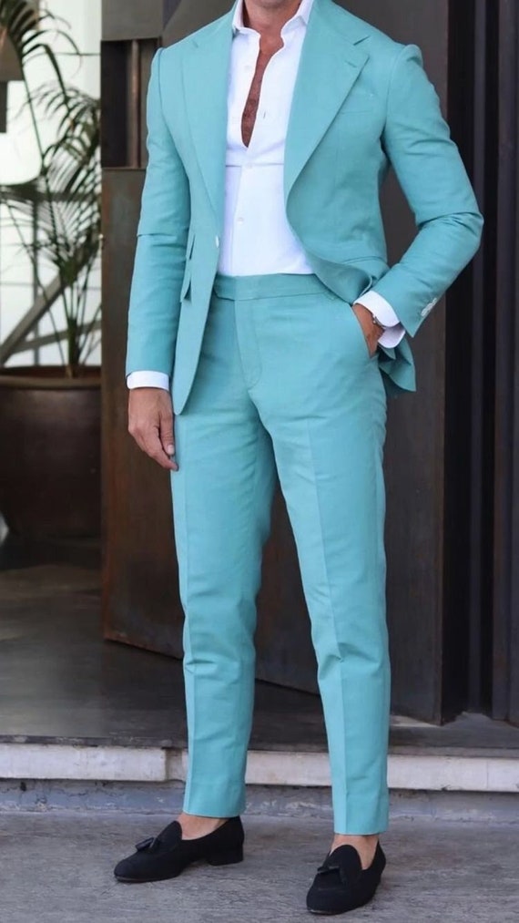 Men 2 Piece Suit Blue Suit Slim Fit One Button Prom Suit -  UK