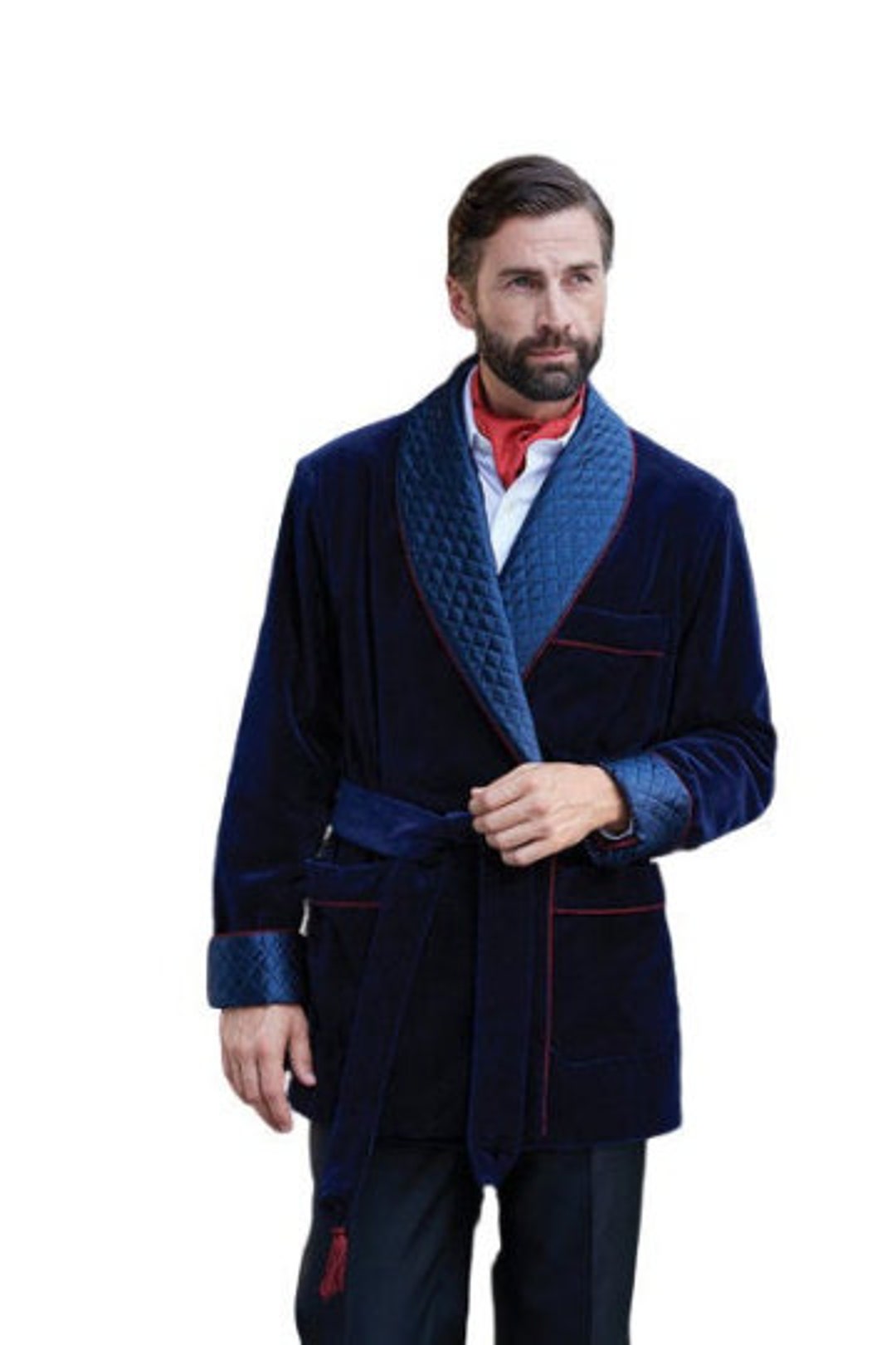 Men Quilted Smoking Jacket Blue Velvet Robe Evening Gown - Etsy
