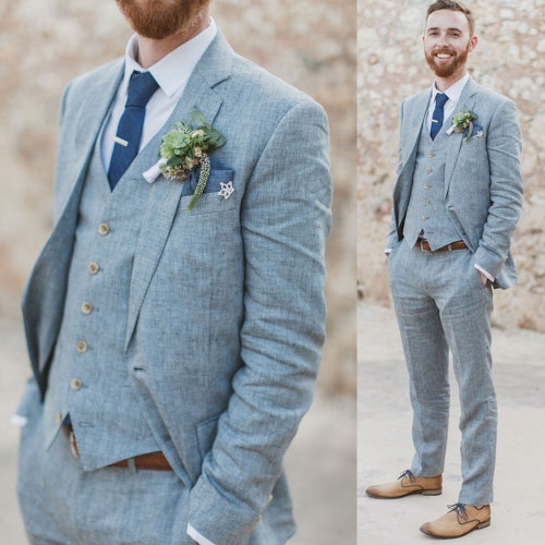 grey linen 3 piece suit