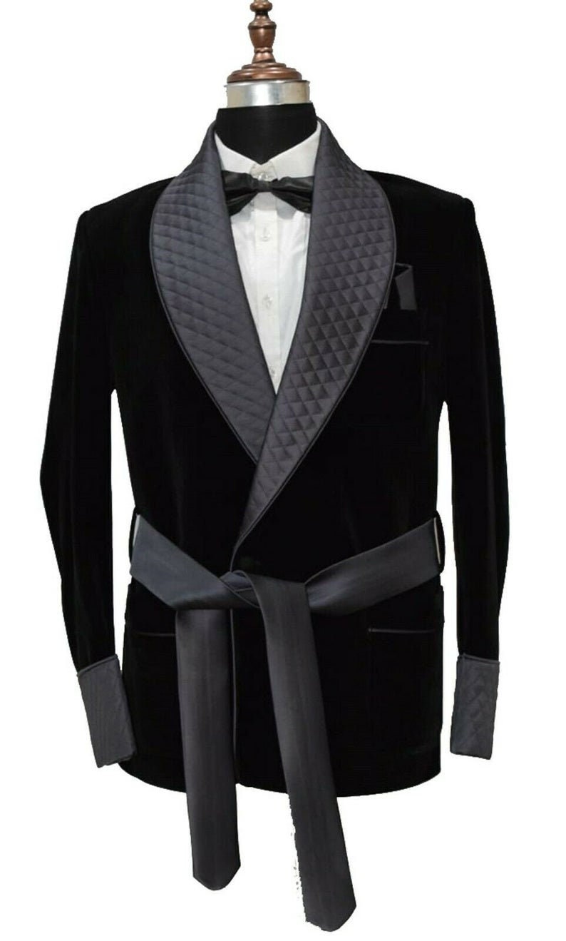 Buy Men Black Smoking Jacket Robe Velvet Quilted New Arrival Online in