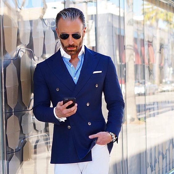 Double Breasted Men's Blue Jacket Slim Fit Designer Party - Etsy