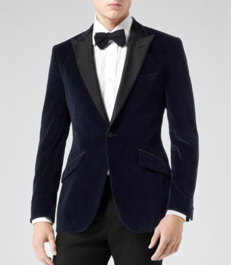 Tuxedo Jacket Men Navy Blue Velvet Blazer New Arrival One - Etsy