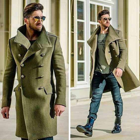green pea coat men's