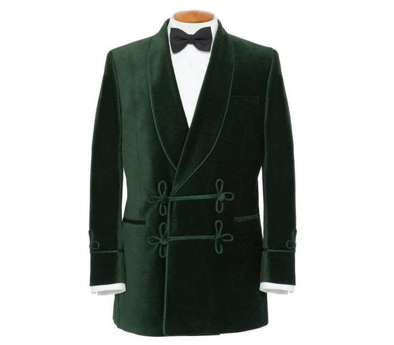 Men Elegant Green Smoking Jacket Velvet Frog Closure Double - Etsy