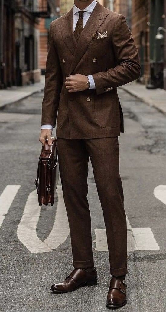 MEN BROWN 2 PIECE / Slim Fit 2 Piece Double Breasted Suit for Etsy