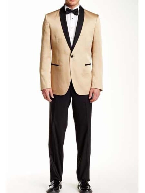 Men Suits 2 Piece Suit Golden Tuxedo 