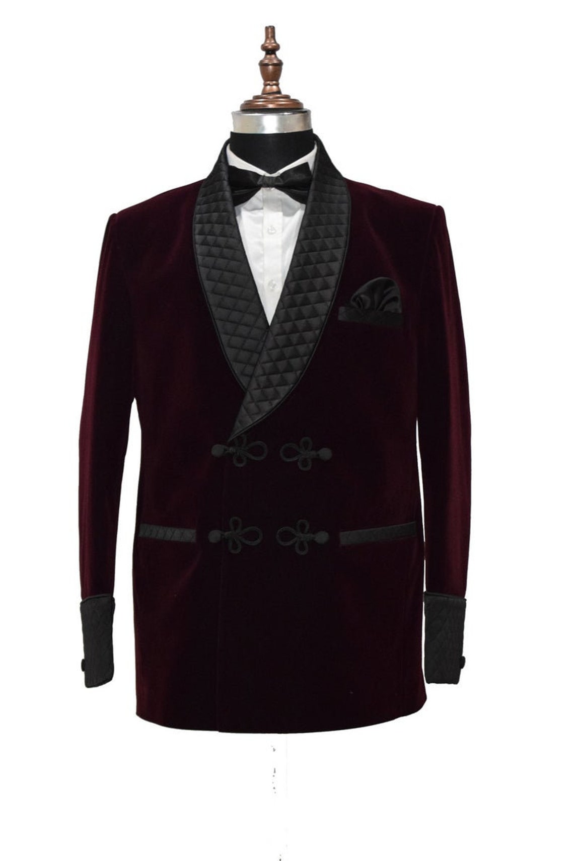 Men's Smoking Jackets Burgundy Velvet Quilted Coat Stylish - Etsy