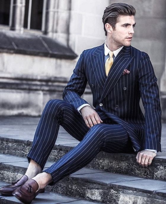 Mens blue shop pinstripe pants