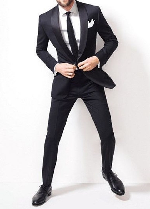 Men 2 Piece Suit Black Tuxedo Suit Perfect for Wedding One 