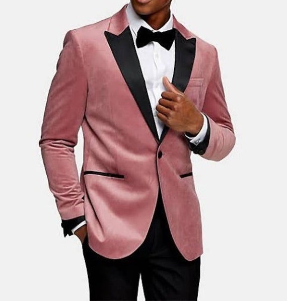 Men Pink Tuxedo Velvet Jacket Slim Fit Wedding Groomsmen Dinner