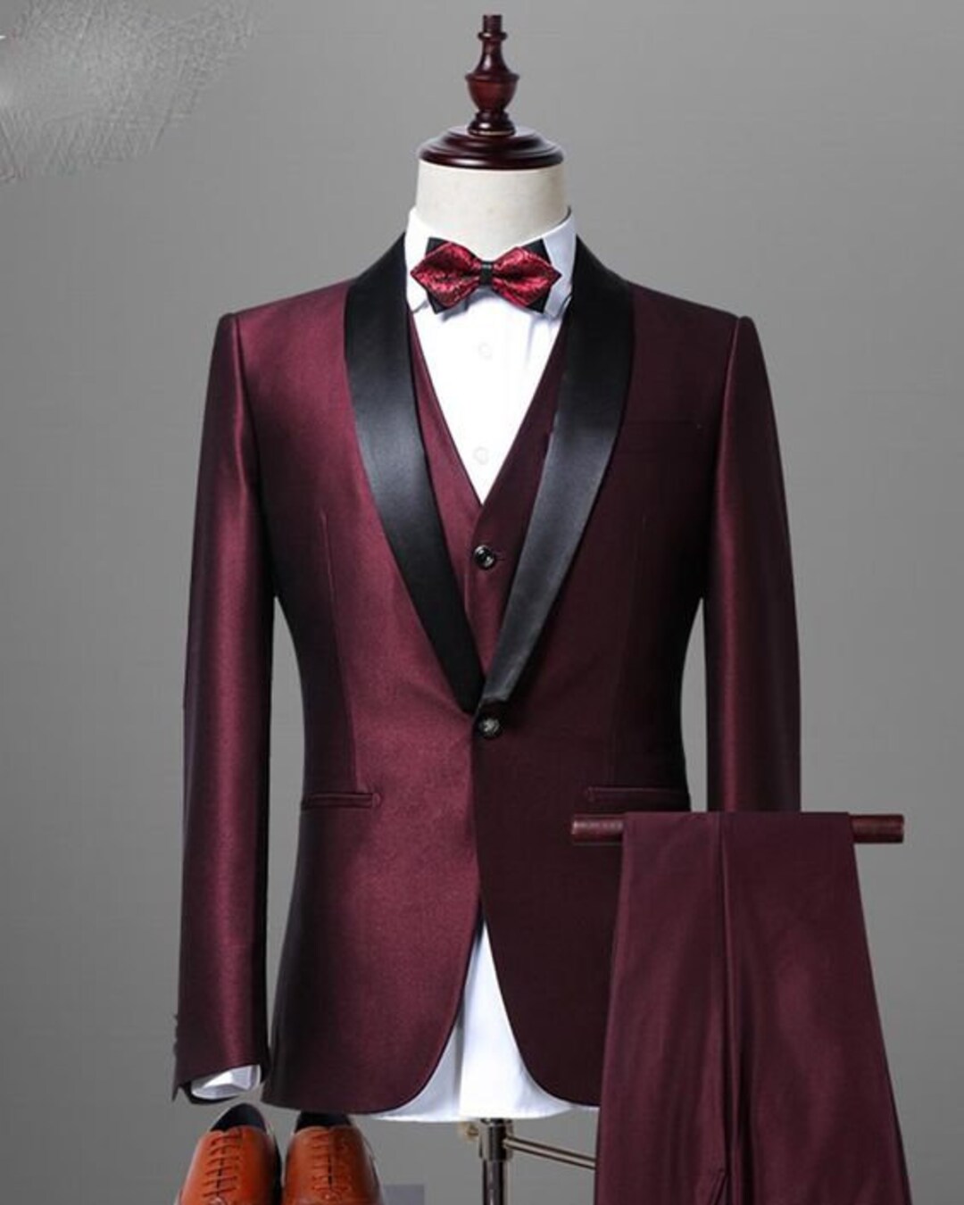 Men Suits Burgundy Slim Fit Tuxedo Suit One Button Wedding - Etsy