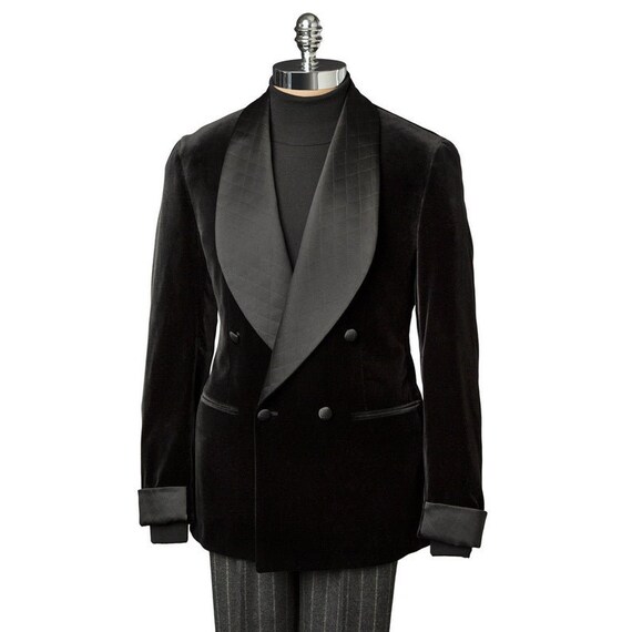Men Elegant Black Smoking Jacket Velvet Coat Double Breasted | Etsy