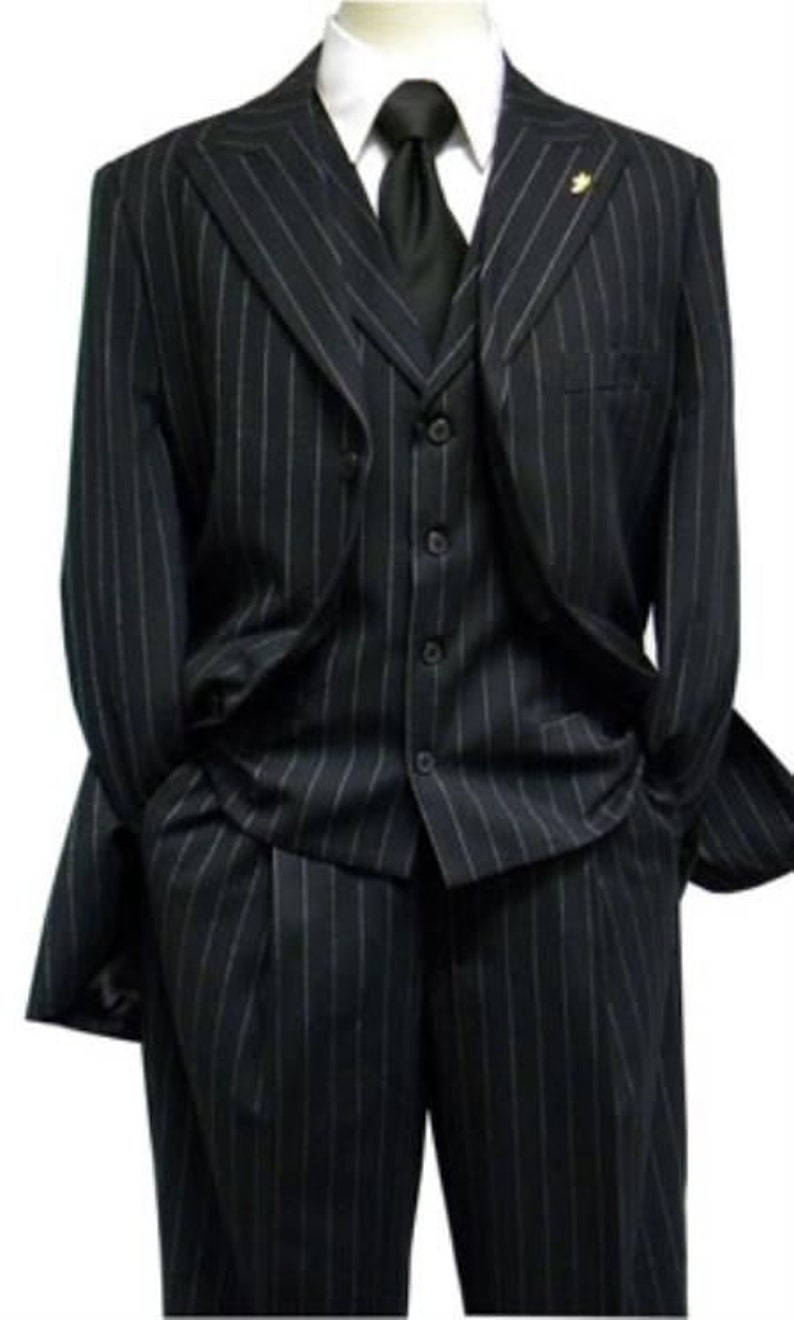 Men Suit Black Bold PinStripe Gangster 3 Piece Suit White Etsy