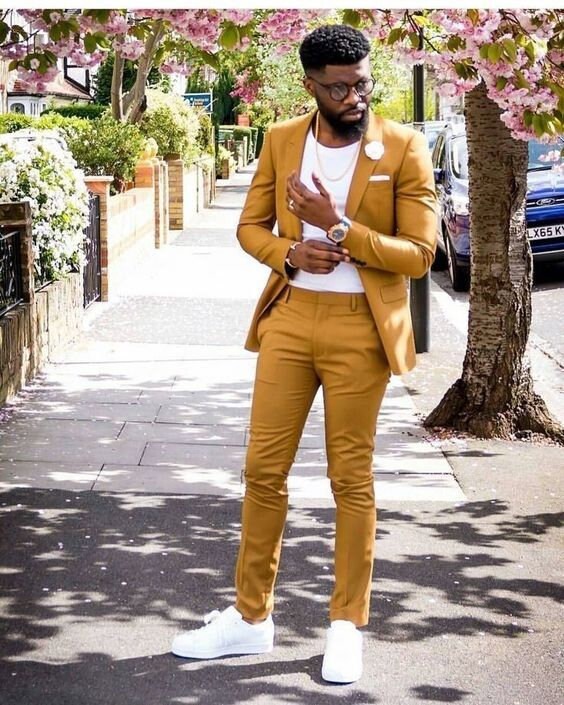 Men Suits 2 Piece Suit Slim fit One Button Mustard Suit For | Etsy