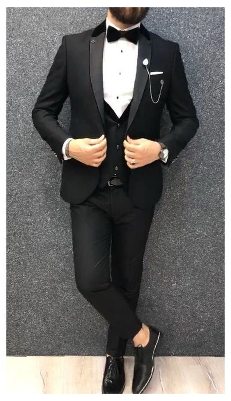 Men Suits 3 Piece Black Tuxedo Wedding Groom Formal Fashion | Etsy