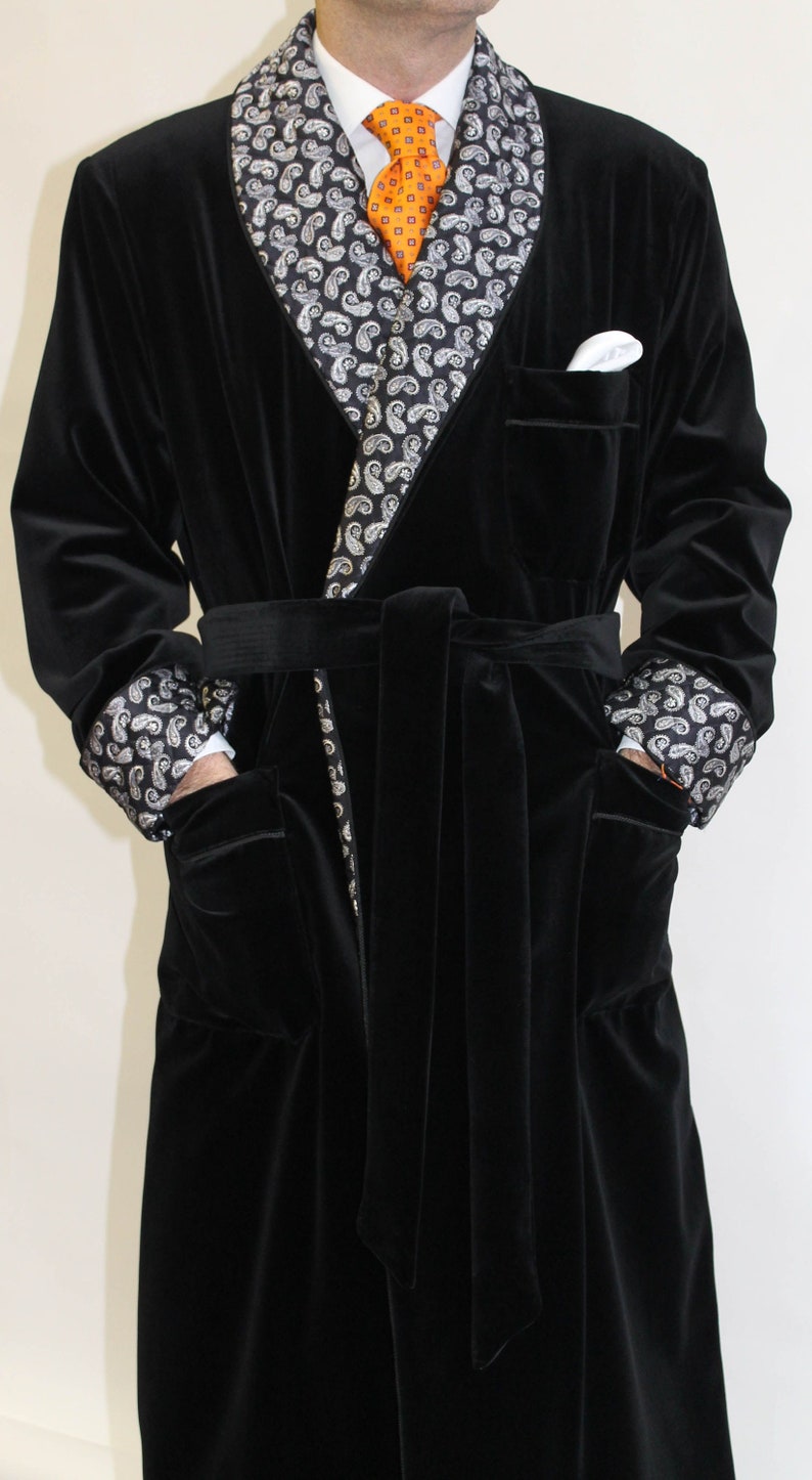 Men Long Smoking Jacket Robe Designer Belted Black Velvet Robe Etsy