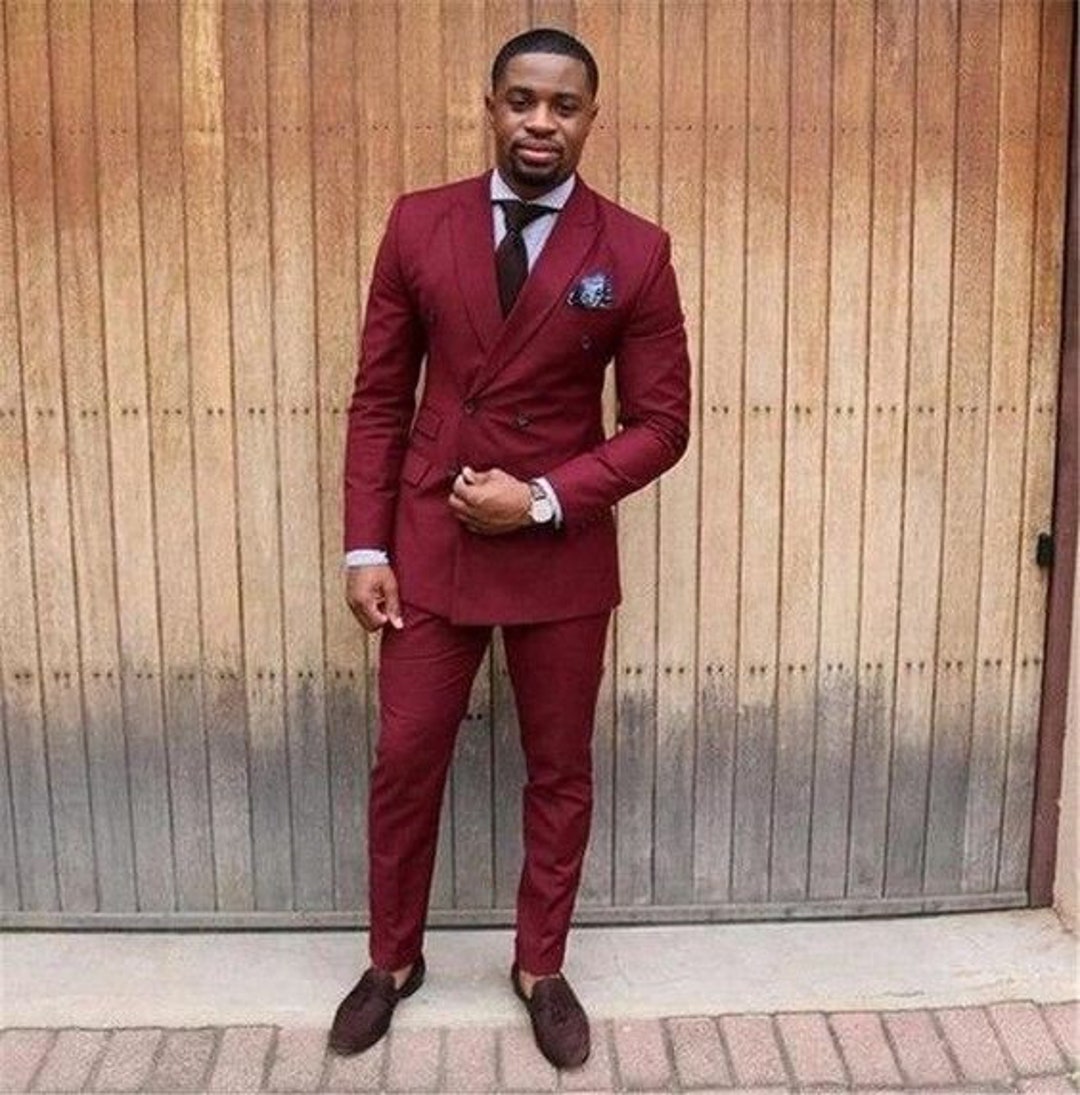 Double breasted burgundy best sale suit