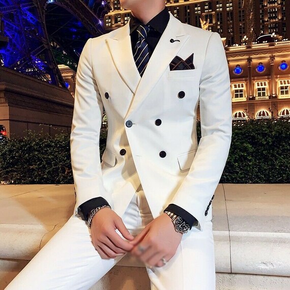 Men's white double breasted blazer top