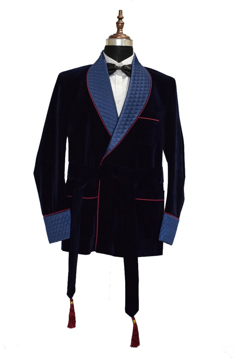 Navy Blue Smoking Jacket Robe for Men Velvet Quilted New - Etsy