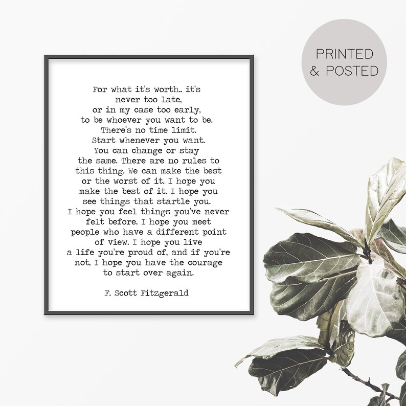 For What Its Worth F.scott Fitzgerald Print Wall Print Etsy UK