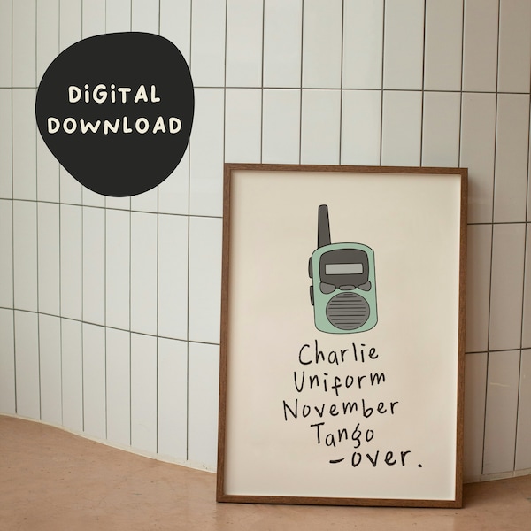 Charlie Uniform November Tango voorbij | Walkietalkie-collectie | Digitale downloadafdruk