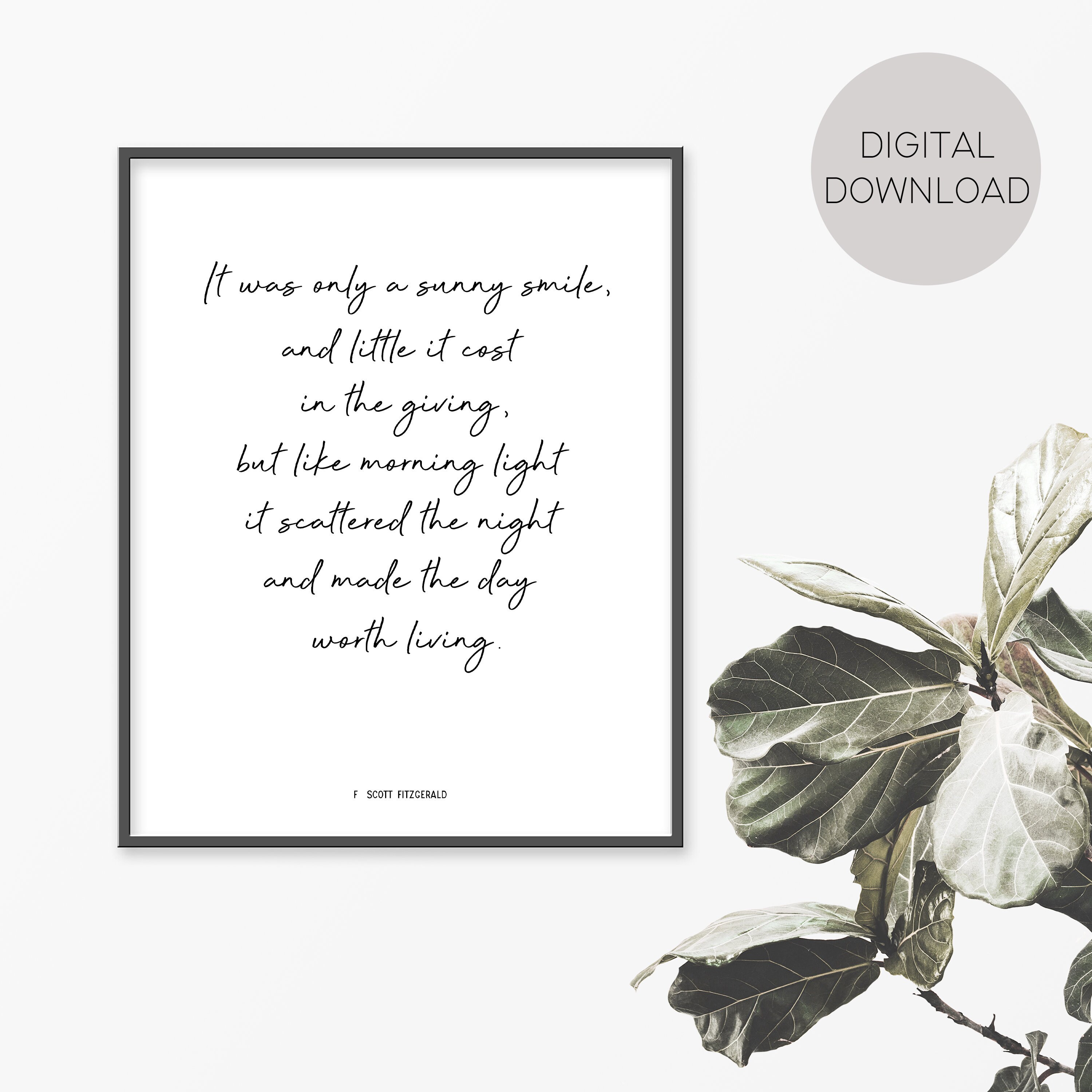 It Was Only A Sunny Smile. F. Scott Fitzgerald Print Digital Etsy