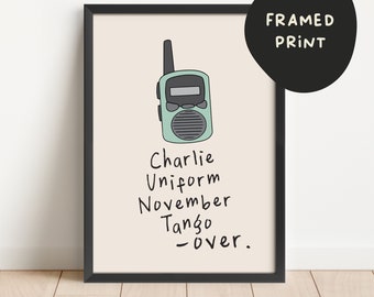 Framed | Charlie Uniform November Tango Over | Blue and Cream | Art Print