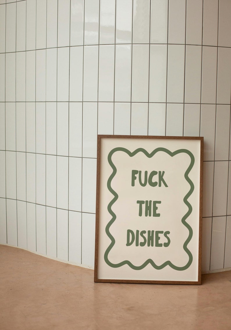 Fuck the Dishes Olive Green and Cream Art Print Etsy