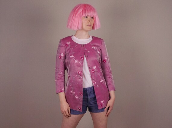 Silk Embroidered Blazer with Fabric Buttons