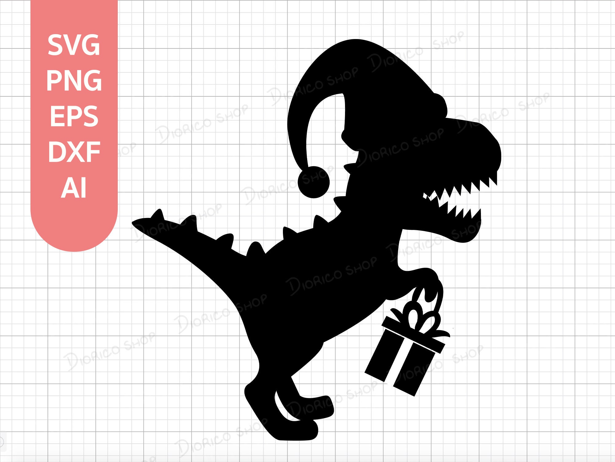 Dinosaur Santa Hat Christmas Trex Svg Png Eps Dxf Ai Etsy
